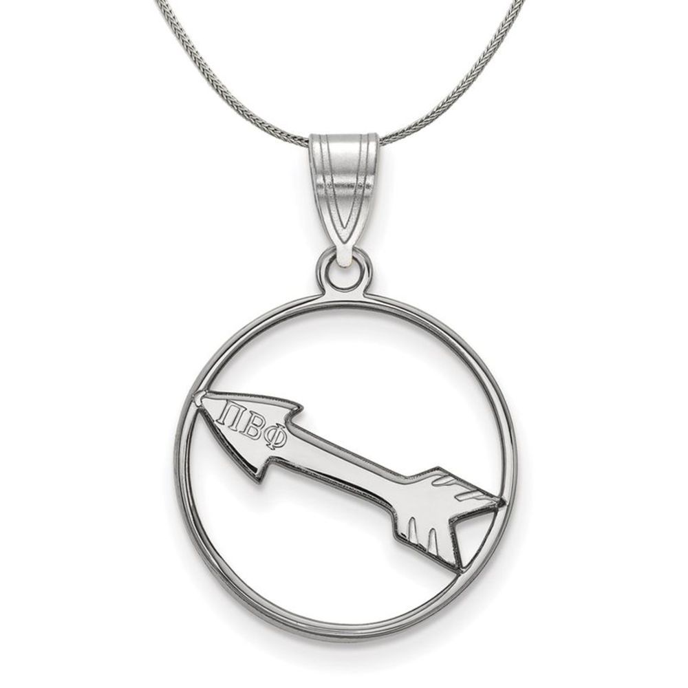 Sterling Silver Pi Beta Phi Medium Circle Pendant Necklace - 16 Inch